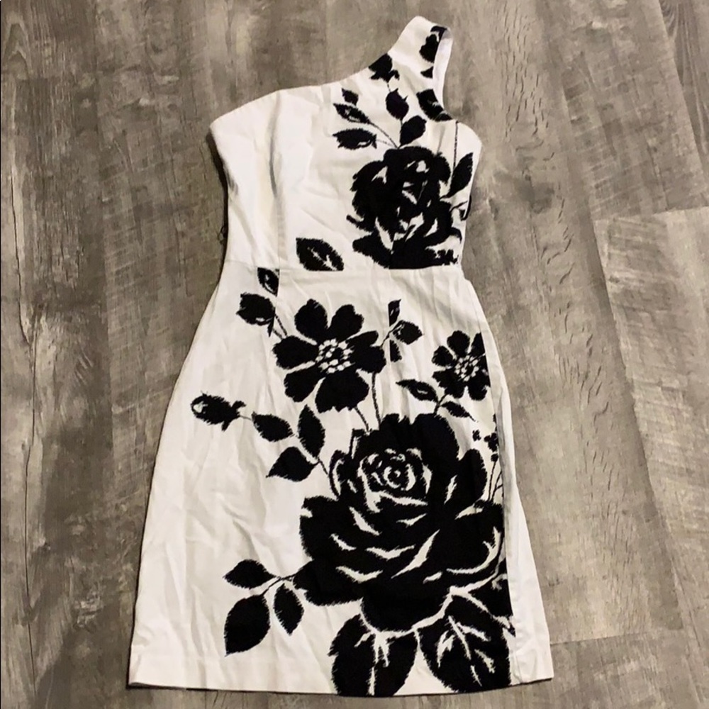 One shoulder floral fitted midi dress